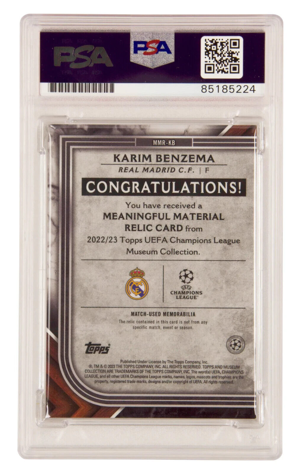 Karim Benzema Signed 2022 Topps Museum Worn Patch Ruby /25 – PSA 10 Autograph
